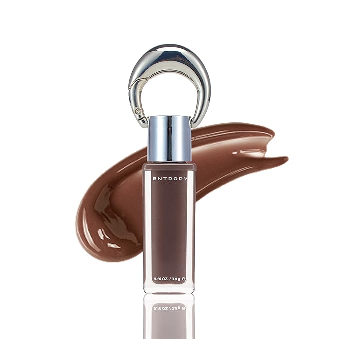 ENTROPY Makeup 2-in-1 Charm Shiny Glowy Lip & Cheek Gloss Tint Keychain, High Pigment Glossy Lip Color & Plumping Gloss, C8 Smoky Quartz Charm