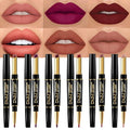 BINGBRUSH 6Pcs Double Ended Rose Wine Nude Brown Plum Purple Red Matte Lip Liner and Lipstick Makeup Combo Set for Women,Lipliner 24 Hours Original Waterproof Long Lasting Lip Stains Pencil Kit Set