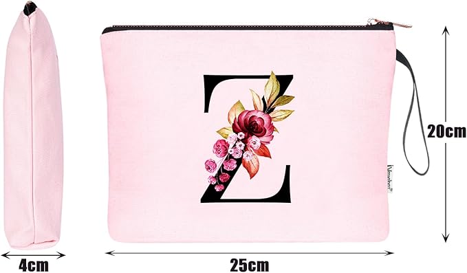 Vavabox A-Z Personalized Makeup Bag, Birthday Gifts for Women Mom, Gifts for Best Friend, Bride Bridesmaid Cosmetic bag (Z, Pink)