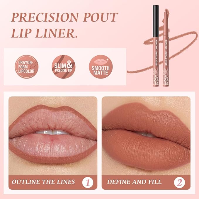 12 Colors Matte Lip Liner Pencil – Long Lasting Waterproof Lip Liner, Smudge Proof Transfer Proof Lip Pencil, High Pigment Lip Makeup for Defining & Filling Lips (02#, 1PCS)