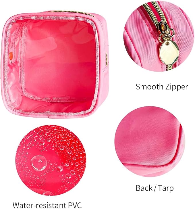 2PCS Pink clear Cosmetic Pouch Travel Cosmetic Case 5x5x2 inch Small Transparent Toiletry Pouch with Zipper Portabble Makeup Organizer for Women and Essentials