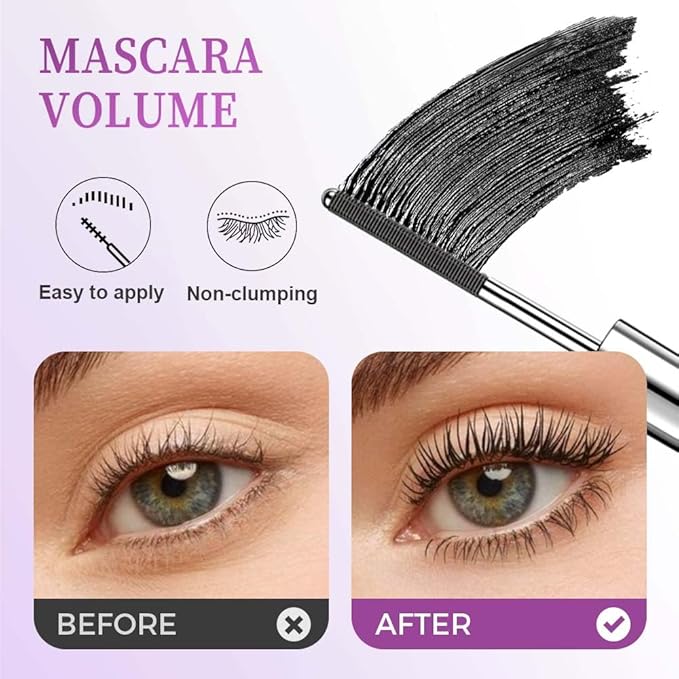 Iron Wand Mascara,Waterproof Metal Wand Mascara Tubing, 3D Curling Metal Wands Mascaras Black Washable, Long-lasting 3D Curling Eyelash, Smudge Proof & No Flaking (Black-1)