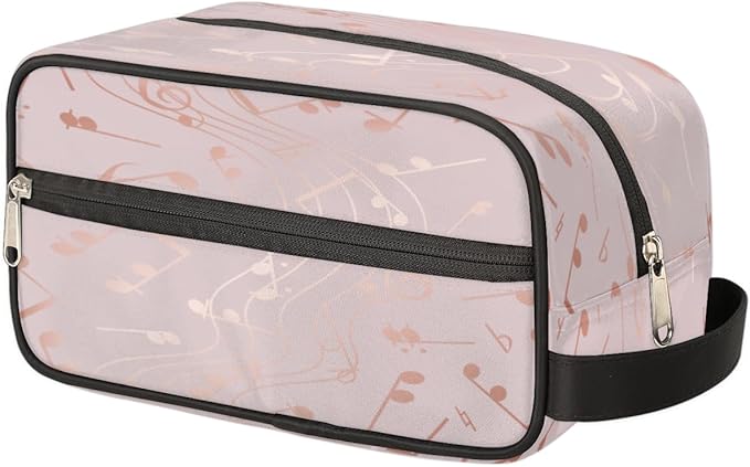Modern Rose Gold Music Note Travel Toiletry Bag for Women Men Lightweight Cosmetic Makeup Bag Organizer Waterproof Shaving Bag Dopp Kit with Large Capacity for Toiletries and Shaving Accessories