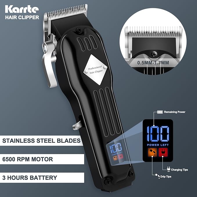 Karrte Professional Hair Clippers/Hair Trimmer/Beard Shaver Kit for Men Cordless Barber Clipper Hair Cutting Kit, Beard Trimmers Haircut Grooming Kit, Gifts for Men