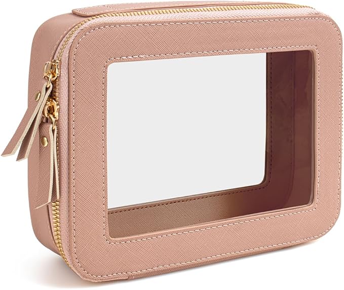 Clear Makeup Bag, Travel Cosmetic Organizer Case Waterproof Skincare Toiletry Bag with Zipper Portable Make Up Pouch Compact Car Organizer Bag for Essentials (Large Dark Pink)