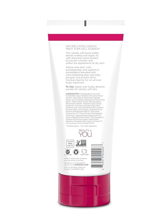 Andalou Naturals Body Btr, 1000 Roses, Velvet Soft, 8 Fl Oz (Pack of 2)