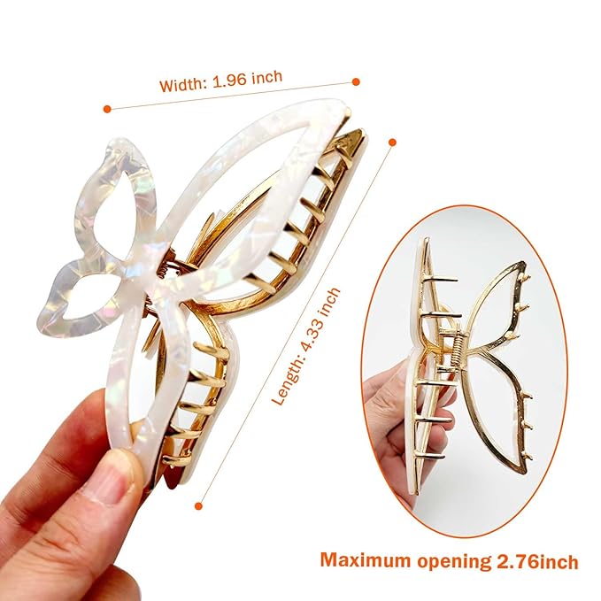 Large Butterfly Hair Claw Clip for Women - Secure Hold Metal Hair Clips for Thick Hair - Elegant Butterfly Design Hair Accessories for Styling (4.33 Inch, Multiple Colors)