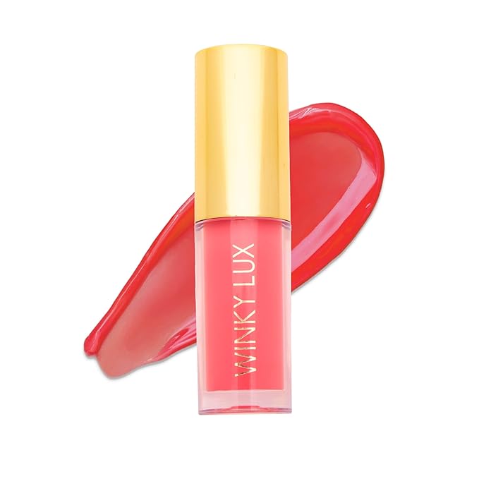 Winky Lux Juicy Very There Lip Oil - Hydrating Coral Pink Tint with Jojoba Oil, Non-Sticky Glossy Lip Oil, Bright Pink Gloss for Juicy Lips & Soft Vanilla Scent