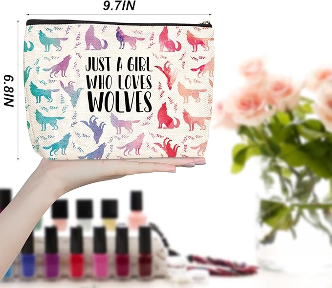 Cute Watercolor Wolf Makeup Bag Wolf Gifts Cosmetic Travel Bag Wolfs Party Favors Stuff Decor for Wolf Lovers Breeder Women Girls Sister Best Friend Funny Skincare Bags for Christmas Birthday