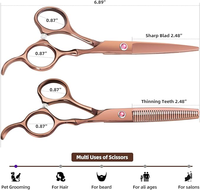 Professional Hair Cutting Scissors Sets Stainless Steel Barber Hairdressing Scissors Multifunctional Salon Thinning Scissors Straight Shears Tools Gifts for Mom Dad and Friends (Brown)