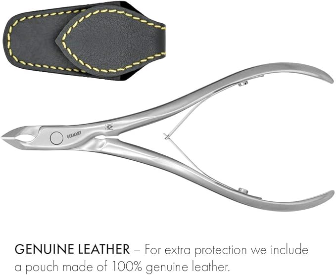 GERMANIKURE Standard Professional Cuticle Trimmer - 1/2 Half Jaw Nipper - Ethically Made in Germany - FINOX Stainless Steel Sharp Cuticle Remover in Leather Case – Manicure Tool, r175, 5mm
