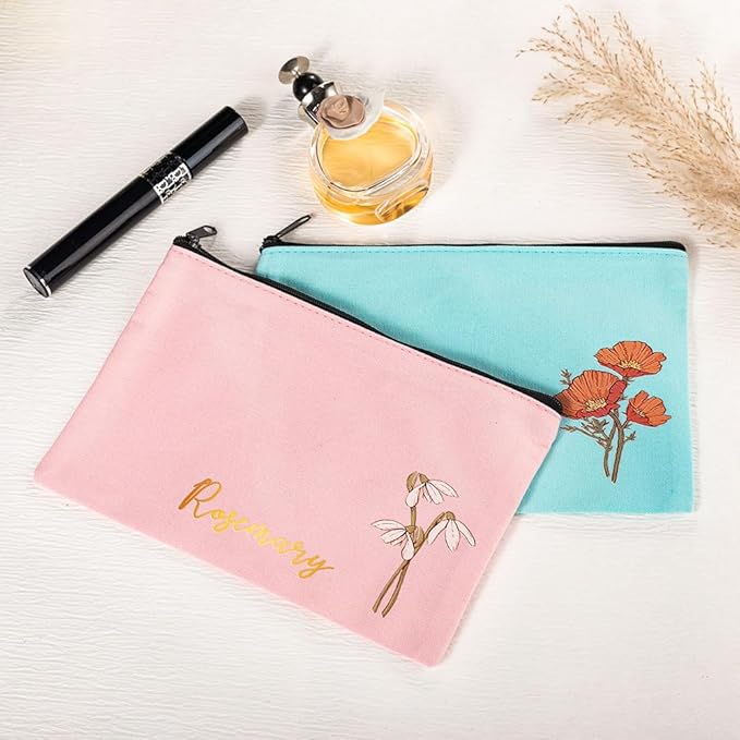 Custom Name Makeup Bag Personalized Name Birth Flower Small Cosmetic Bag Birthday Gifts For Women Mother Bridesmaid Size 7.9×5.5INCH