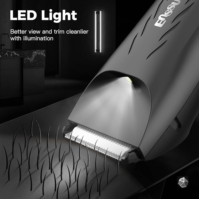 Body Hair Trimmer for Men: 2-in-1 Manscape Trimmer & Shaver with LED Light for Ball/Pubic/Groin,Waterproof Trimmer for Men,No-Nick Shaving,Smooth Grooming