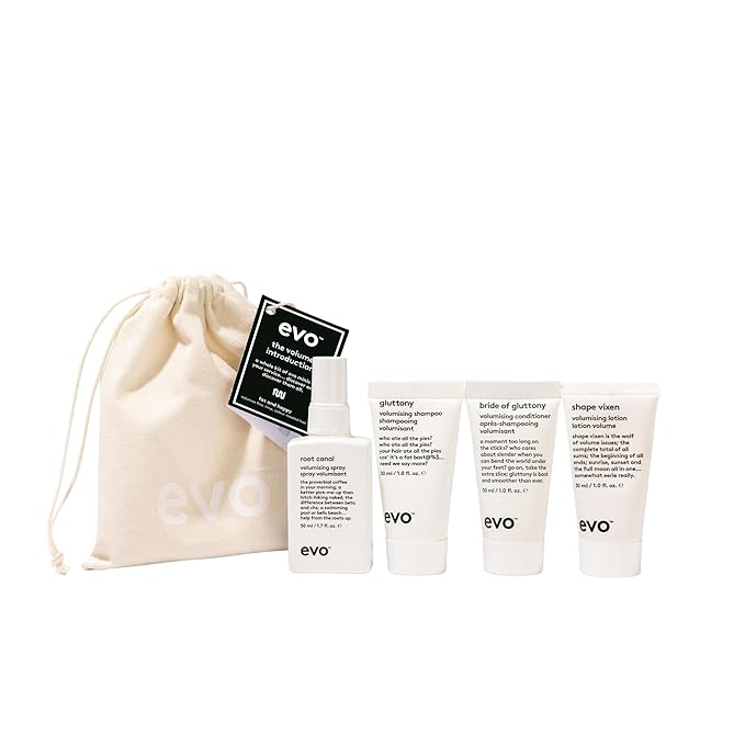 Evo The Volume Introduction Haircare Gift Set - Gluttony Volumizing Shampoo, Bride of Gluttony Volumizing Conditioner, Shape Vixen Volumizing Lotion & Root Canal Volumizing Spray