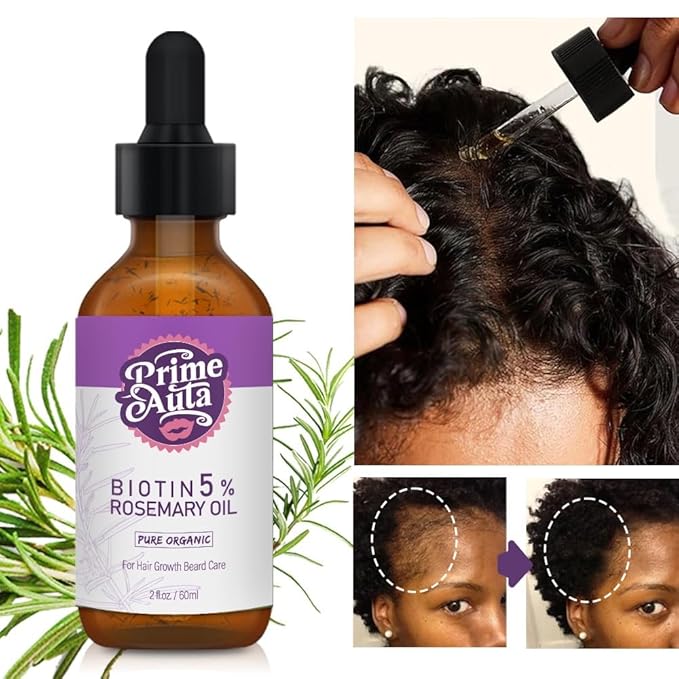 Prime Auta Organic Hair Growth Rosemary Oil with Biotin 5%, 2 fl oz, Hair and Beard Care