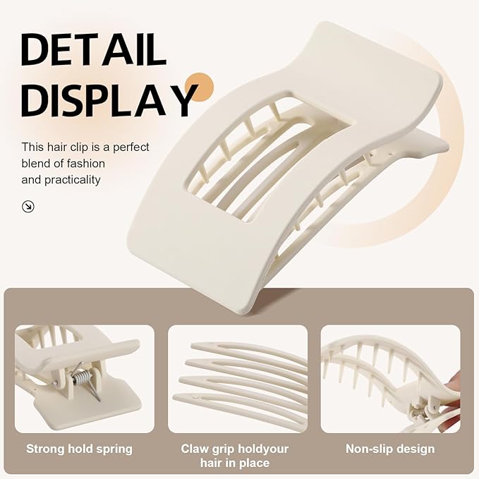 8 Pack French Flat Hair Clips for Women – Large Matte No-Slip Claw Barrettes for Thick & Thin Hair, Strong Hold Styling Accessories (White)