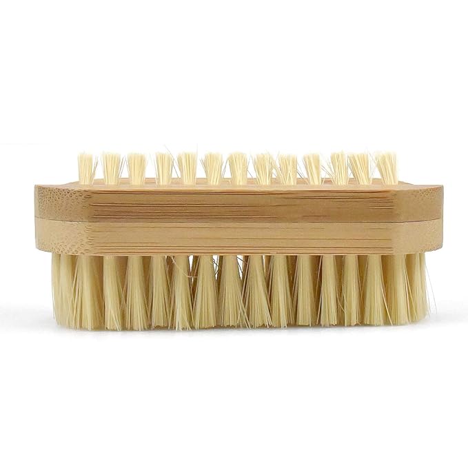 2 Pcs Bamboo Nail Brushes, Two Side Hand Nail Brush with Tampico Fiber Bristle, Small Finger Nail Brush for Toes Nails Fingertips Hands Home Salon Use