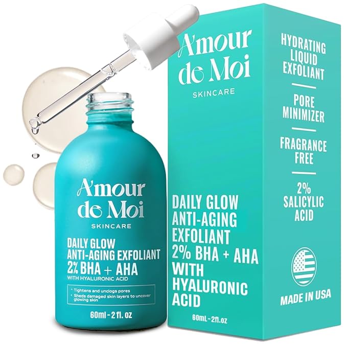 2% BHA AHA Liquid Salicylic Acid Exfoliant - Gentle Peel, Pore Minimizer, Face Exfoliator for blackheads, wrinkles with Hyaluronic acid - Fragrance-Free Hydrating for All Skin Types, 2oz