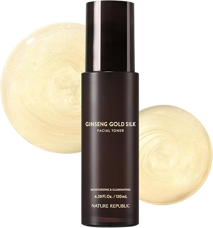 Nature Republic Ginseng Gold Silk Facial Toner, Hydrating Glow Toner, Niacinamide & Silk Amino Acid, Royal Jelly Extract, Holiday Gifts, Korean Skin Care for All Skin Types 130 ml / 4.39 Fl. oz.