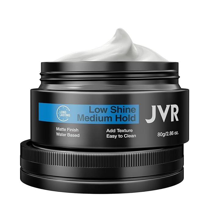 JVR Hair Clay for Men and Women, Medium Hold Matte Finish Texturizing Clay Hair Product Men with Natural and Organic Ingredients, Easy To Wash Out, For All Hairstyles Cream (2.86 oz)