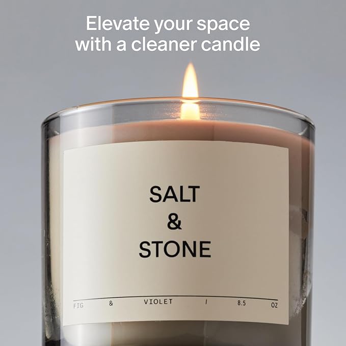 SALT & STONE Scented Candle for Women & Men | Hand-Poured, Aromatic & Fragrant | Coconut & Soy Blend Wax | 100% Cotton Wick | Long-Lasting 50 Hour Burn Time (8.5 oz) (Fig & Violet)
