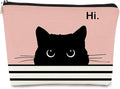 Cute Cat Makeup Bag - Black & Pink, Small Cosmetic Bag for Women & Girls, Birthday Gift for Cat Lovers & Owners