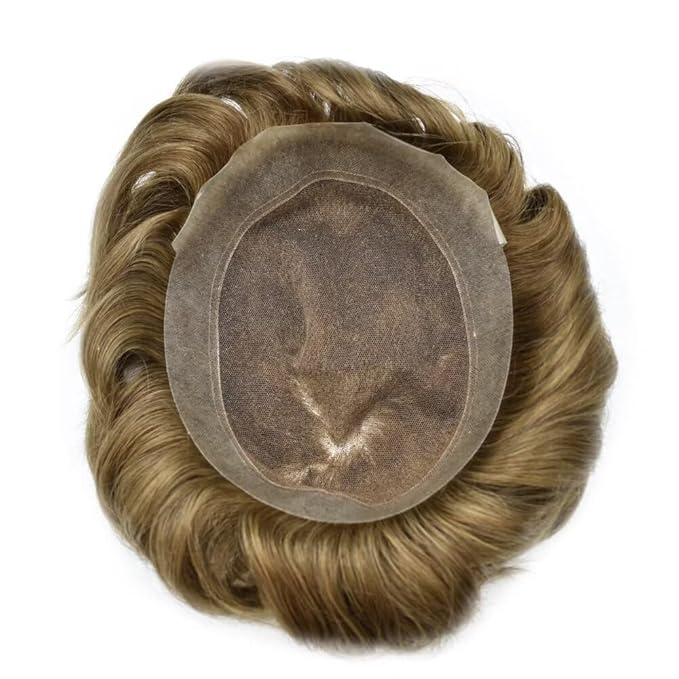 FACE MIRACLE Toupee for Men French Lace Hairpiece Human Hair Replacement System Skin PU Mens Toupee Hair Wigs for Man V-Looped Front Hair Prosthesis 6"X9" 7ASH Light Ash Brown