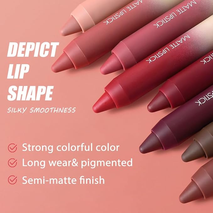Matte Lip Lipstick Crayon Lip Liner Thick Pencil, High-Pigment Outline lips, Non-sticky Matte Velvet Texture, Waterproof & Smudge-Proof Longwear Pigmented, Fit for all tones 03#