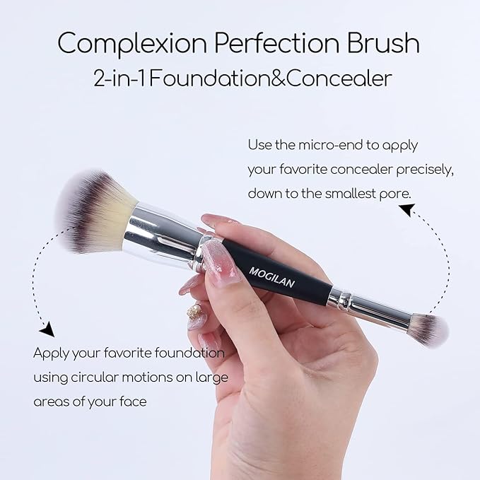 Foundation Brush for Liquid Makeup Double Ended Powder Foundation & Under Eye Concealer Brush for Flawless liquid Cream Makeup Blending,Buffing Large Fluffy Face Contour Brush