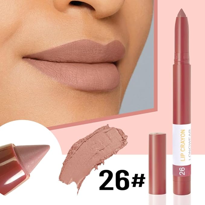 BINGBRUSH Lip Crayons Matte Longwear Lipstick Pack Set,Moisture Smooth Lipliner With Built-in Sharpener Ultimate Super Stay Ink Lip Crayon for Makeup- Waterproof Velvet Lipgloss Lip Stain(26#Salmon)