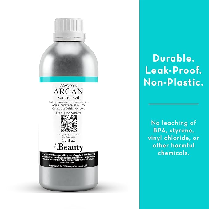 Bulk Argan Oil - 16 Fl Oz Large Size Bottle - Natural, Cold Pressed, 100 Percent Pure Argan Oil for Homemade Hair, Face and Skin Products - Light Aceite de Argan Carrier Oil