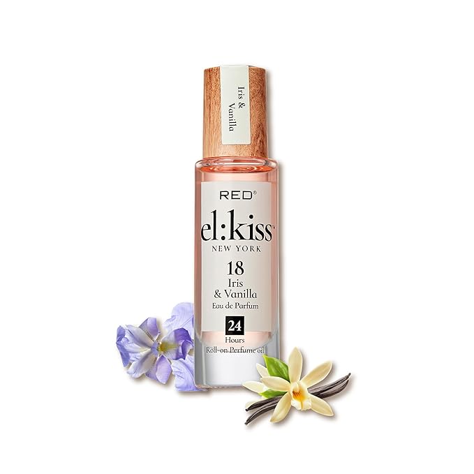 EL:KISS Roll On Perfume, Iris & Vanilla Inspired by La V. E. Belle, Eau de Parfum 12mL (.40 Fl Oz), Hydrating & Long-Lasting, Alcohol & Mineral Oil-Free, Infused With Jojoba, Argan & Coconut Oil