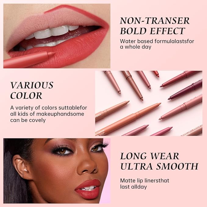 12 Colors Matte Lip Liner Pencil – Long Lasting Waterproof Lip Liner, Smudge Proof Transfer Proof Lip Pencil, High Pigment Lip Makeup for Defining & Filling Lips (04#, 1PCS)