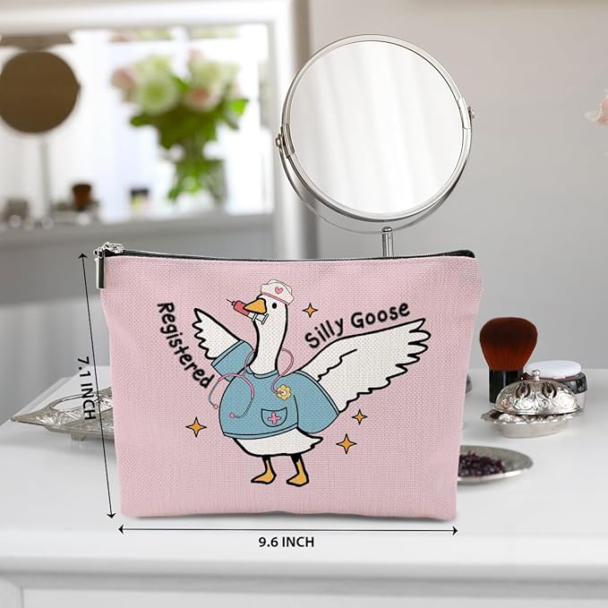 Nurse Practitioner Gifts Makeup Bag, Nurse Accessories Funny Goose Cosmetic Bag, Travel Organizer Zipper Pouch Thank You Nurses Week Gifts for Women Registered Nurses Physician Assistant, Pink