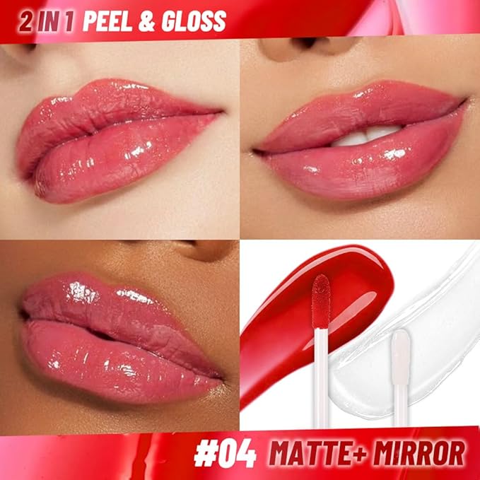 Vivid Coral Lip Stain Peel off Lip Oil Dual Ended Combo Set, 2 in 1 Lips Liner Stain Oil Peel off Long Lasting Waterproof, High Pigmented Flawless Lips Tint Stick Not Faded Vegan & Cruelty-free 04#