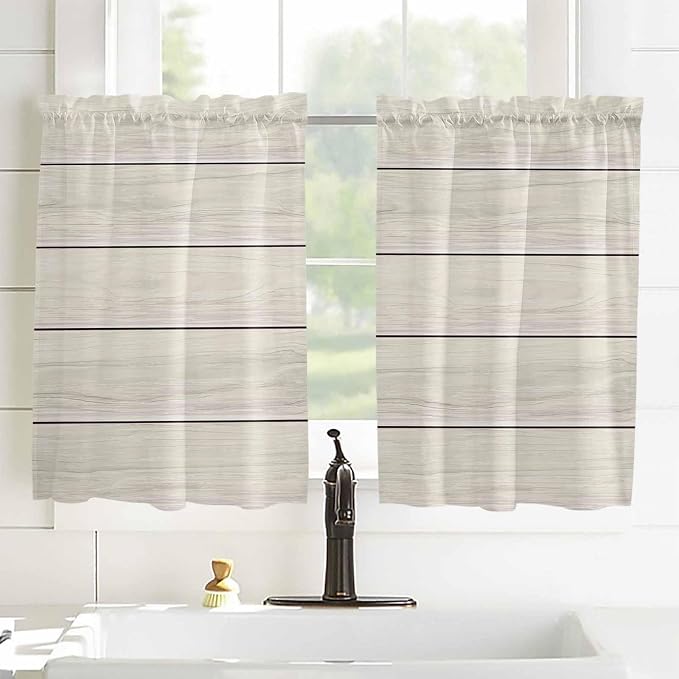 Vintage Country Wooden Board Window Valance Curtains, Gradient Wood Grain Line - Image 2