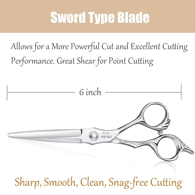 JASON 6" Hair Scissors Set - Hair Shears with Ultimate Sharp Sword Blade, Professional Haircut Scissor Hair Trimming Shear for Barber, Hairdresser, Stylist, Japanese 440C Stainless Steel Gift