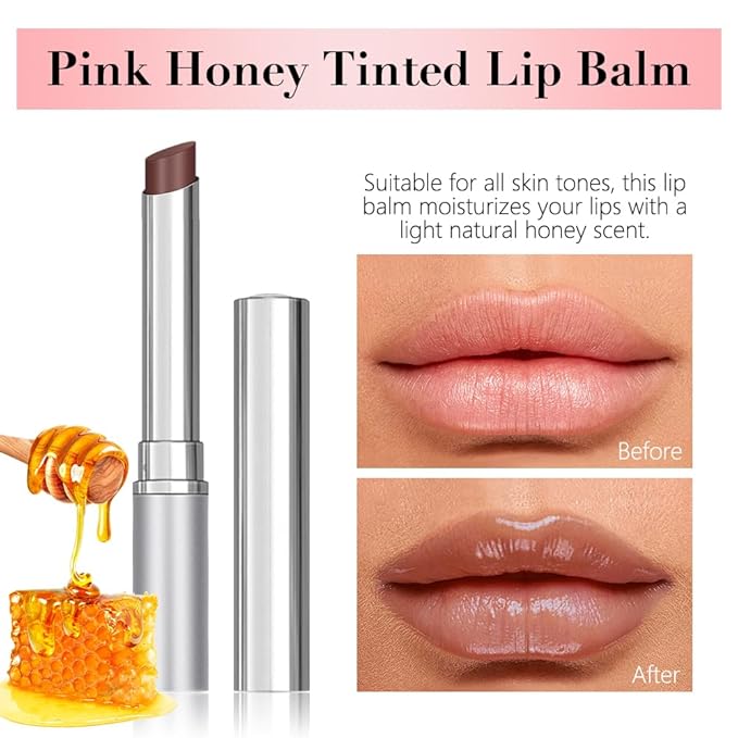 Nude Brown Honey Tinted Lip Stain Lip Balm Lip Gloss Lipstick, Sheer Hydrating Lip Stains Tint, Moisturizing Lip Color for All Skin Tones, Nourishing Lip Balm with Natural Black Cherry (Nude Brown)