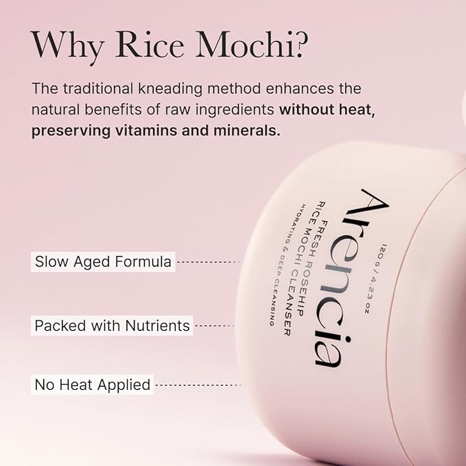 Arencia Rosehip Brightening Rice Mochi Face Cleanser & Daily Scrub - Moisturizing, Exfoliating & Deep-Cleansing - All Skin Types with Rice Powder & Rice Water (4.23oz)