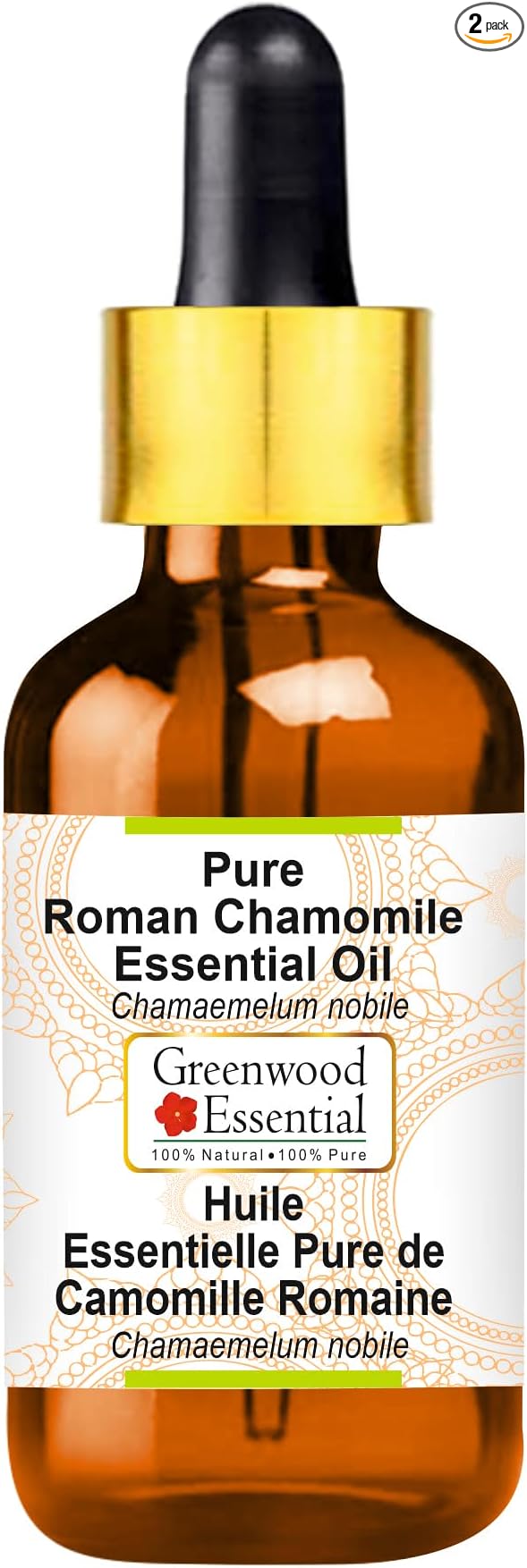 Greenwood Essential Pure Roman Chamomile Essential Oil (Chamaemelum nobile) with Glass Dropper Steam Distilled 100ml (3.38 oz)