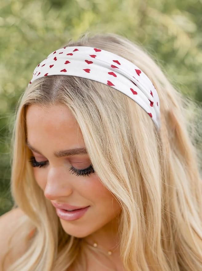 Huachi Headbands for Women Trendy 16 Pack Elastic Hair Bands for Women Non Slip Soft Cloth Fabric Head Bands Y2K Hair Accessories, Floral Bow Valentine Heart Headband