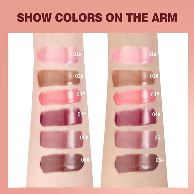 Tinted Lip Serum Gloss – Hydrating Lip Plumper with Natural Shine, Nourishing Hydration with Polypeptide Non-Sticky, Long-Lasting Color, Moisturizing Lip Makeup (6Pcs)