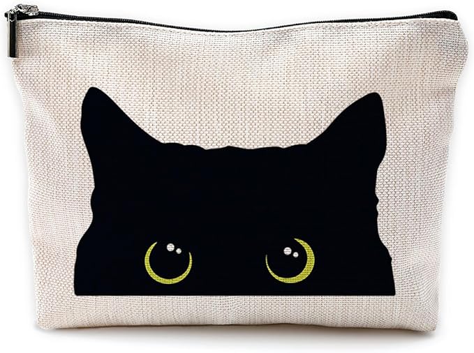 Cat Makeup Bag, Black Cat Kitty Kitten Cosmetic Bags for Women, Cat Owners Gifts, Black Cats Small Makeup Cosmetic Bag for Purse