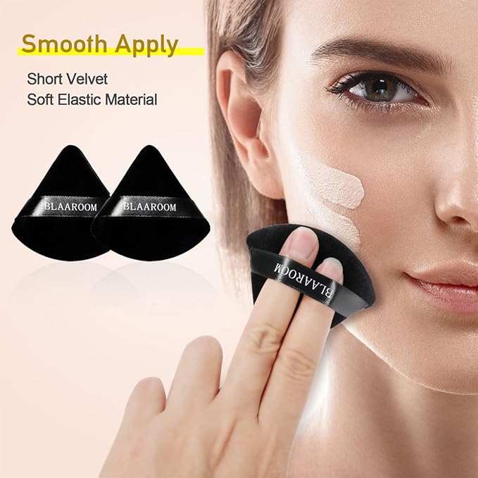 BLAAROOM 12 Pieces Powder Puff Face Makeup Puff, Velour Triangle Powder Puffs for Loose Powder Soft Cosmetic Foundation Sponges Wedge Shape Beauty Makeup Tools - Black