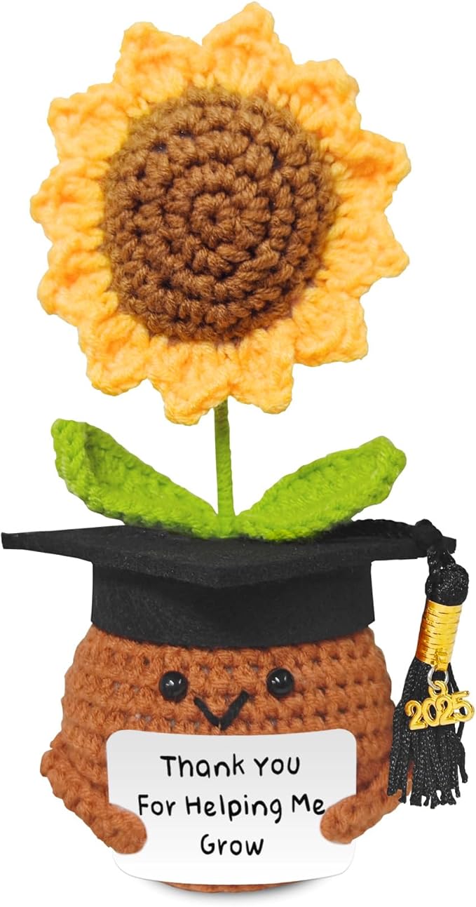 Teacher Appreciation Gifts, Handmade Crochet Sunflower Teacher Gifts, Thank You for Helping Me Grow, Daycare Teacher Appreciation Gifts for Women Men, End of Year Graduation Teacher Gifts (1)