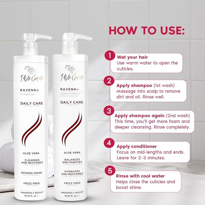 I Belli Capelli Ravenna Aloe Vera Shampoo & Conditioner Set – Sulfate & Paraben-Free, Deep Moisture, Breakage Reduction for Dry, Damaged & All Hair Types, 2×1L (33.8 fl oz each)