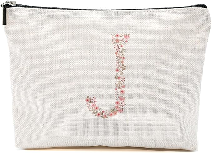 Initial Makeup Bag Floral J Personalized Cosmetic Bag Monogrammed Gifts for Women Girls Bride Friends Monogram Zipper Pouch for Teacher Appreciation Mothers Day Birthday Wedding Bridal Shower Gifts