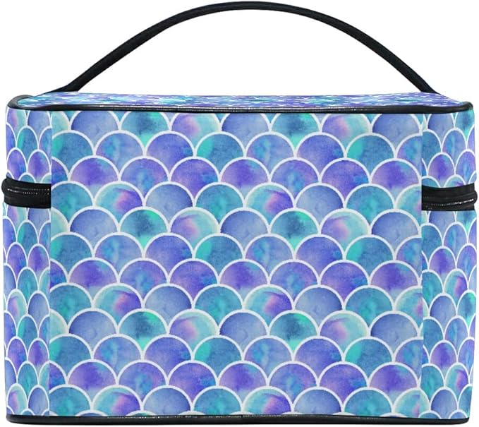 Mermaid Makeup Bag, Watercolor Rainbow Scales Mermaid Makeup Organizer Bags Toiletry Bag Box Travel Cosmetic Bag Make Up Train Case for Women Teen Girl Ladies