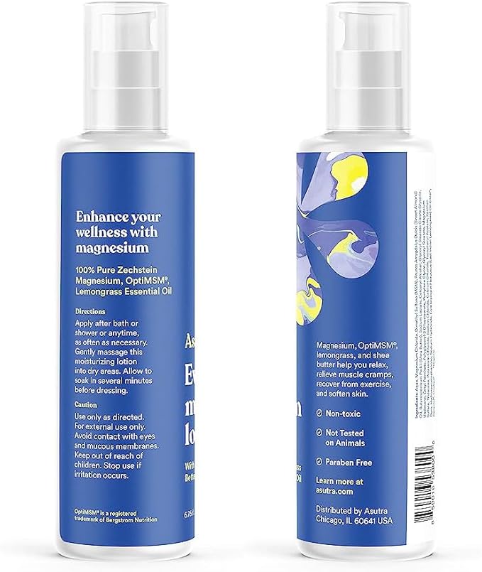 ASUTRA Ultimate Topical Magnesium Bundle, 4 fl oz Magnesium Oil Spray, 2 lb Bag of Bath Flakes, 6.76 fl oz Everyday Lotion, Derived from Zechstein Seabed