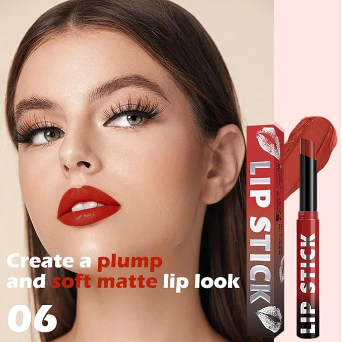Matte Lipstick Crayon for Women, Rouge Red Lip Stick Pencil 24 Hour Long Lasting Waterproof, Non-Drying Hydrating Formula Lip Gloss Makeup, Vegan & Cruelty-Free, 06